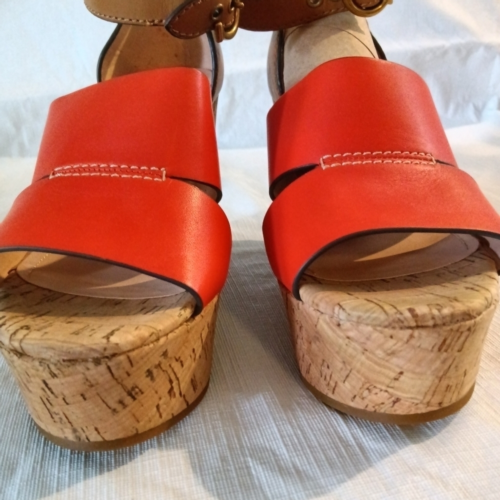 COACH Isla Wedge Heel Sandal Geranium Orange Leather Size 7 - Picture 3 of 10